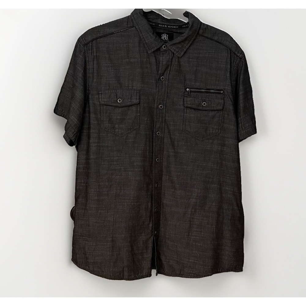 Rock‎ & Republic Gray Short Sleeve Button Up Shirt Men's XL